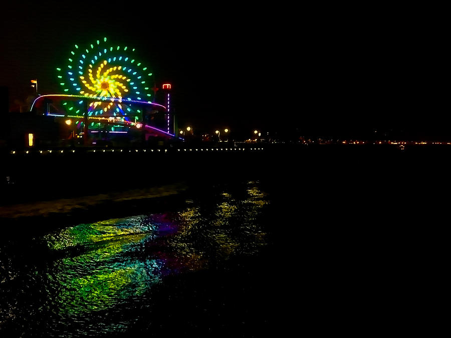 Night at Santa Monica Pier Photograph by Art Block Collections