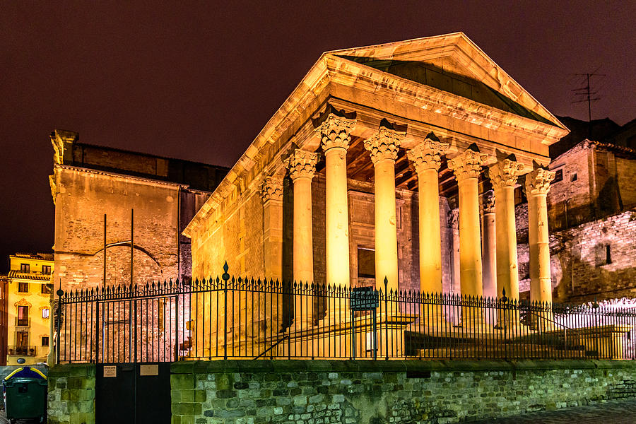 Architecture Photograph - Night at The Roman Temple by Randy Scherkenbach