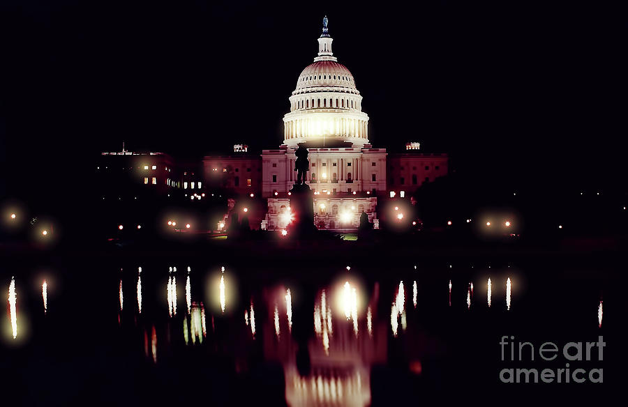 Night - At - The - US Capitol Photograph by D Hackett