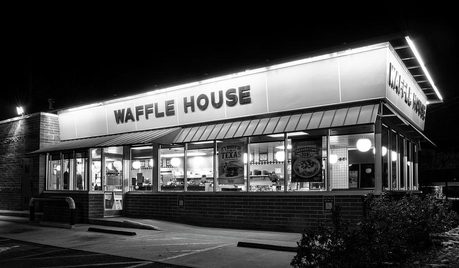 Waffle House Photograph - Night At Waffle House In Black and White by Greg and Chrystal Mimbs