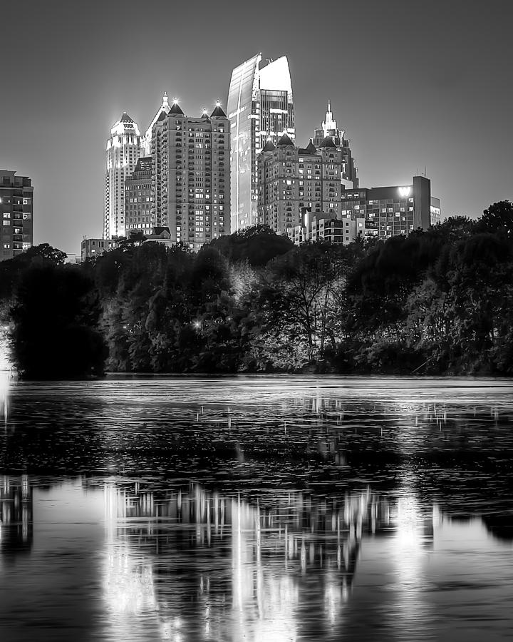 Night Atlanta.Piedmont Park lake. Photograph by Anna Rumiantseva