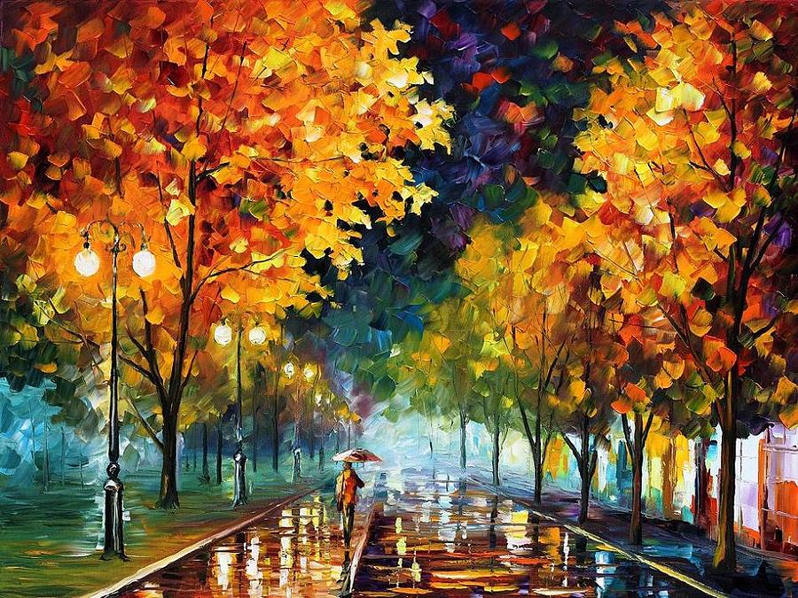 Night Autumn Park Painting by Leonid Afremov - Fine Art America