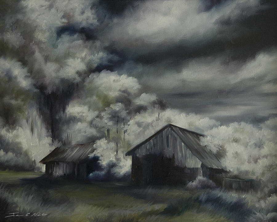 Night Barn Painting by James Hill