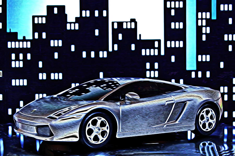 Lamborghini Digital Art - NIGHT BLUE and URBAN LAMBO by Jean-Louis Glineur alias DeVerviers