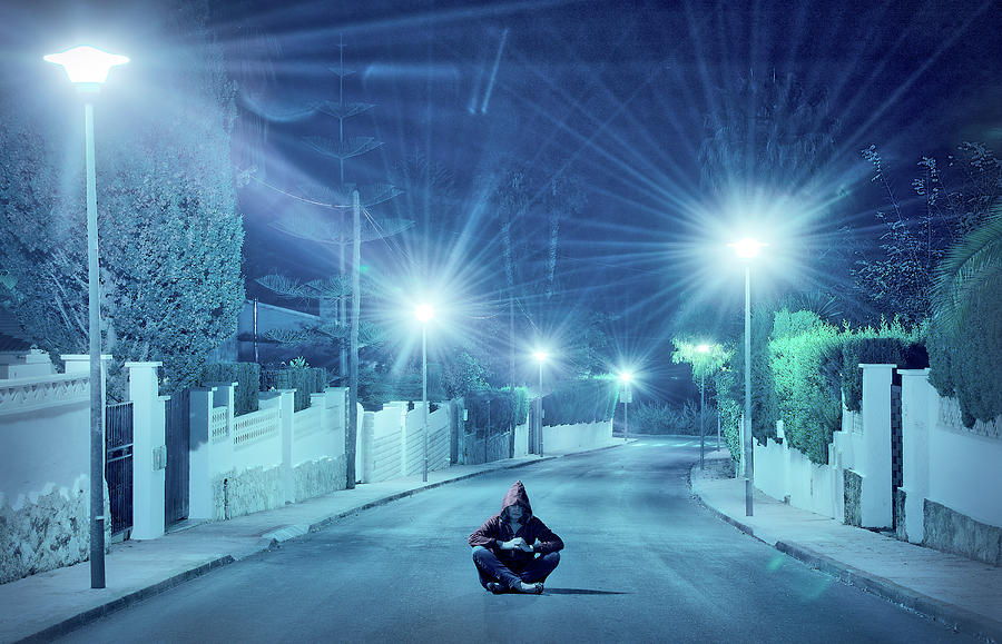 Architecture Photograph - Night Blue Lights by Svetlana Sewell