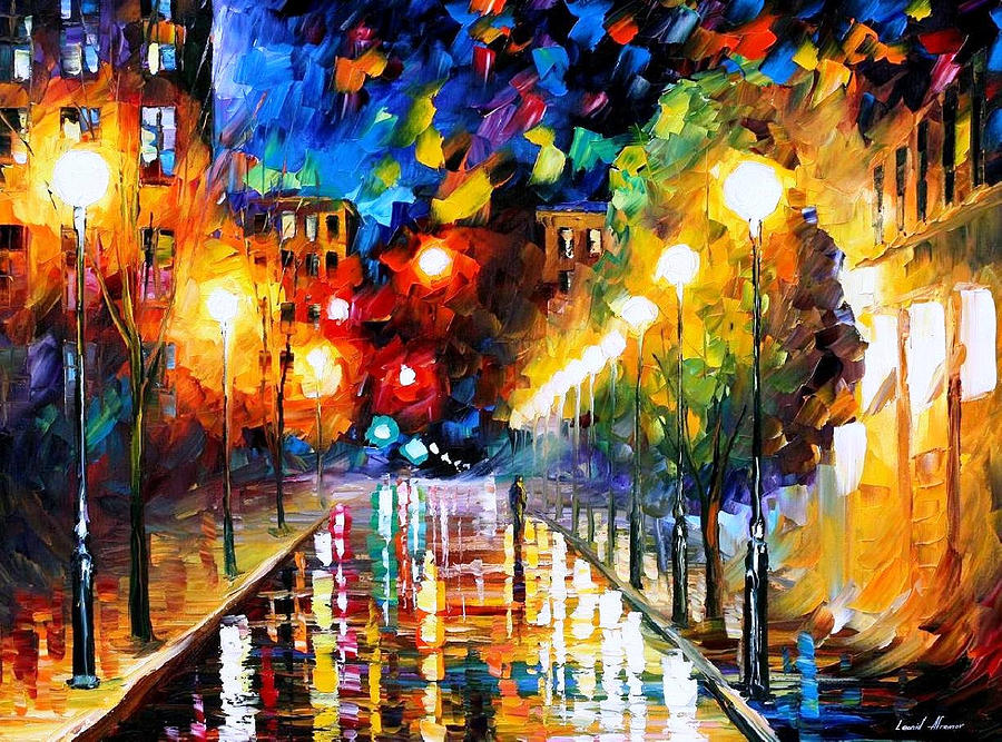 Night Boulevard - Palette Knife Oil Painting On Canvas By Leonid ...
