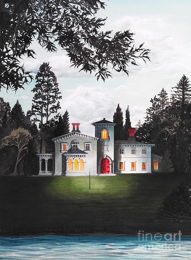 Italian House Country House Detail from Night Bridge  Drawing by Melissa A Benson