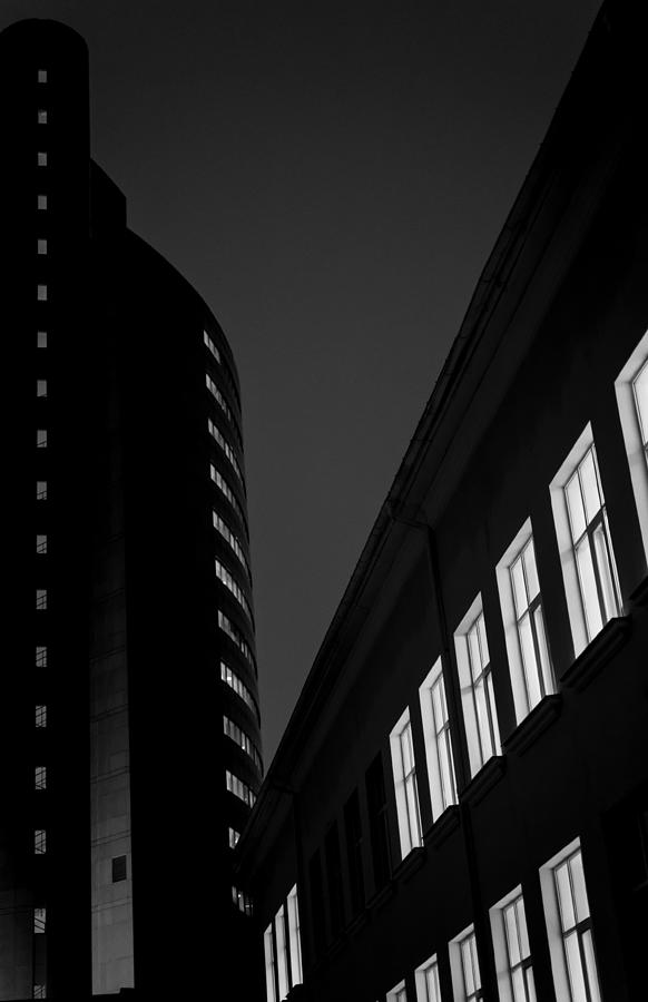 Night Building Abstract in Black and White Photograph by John Williams