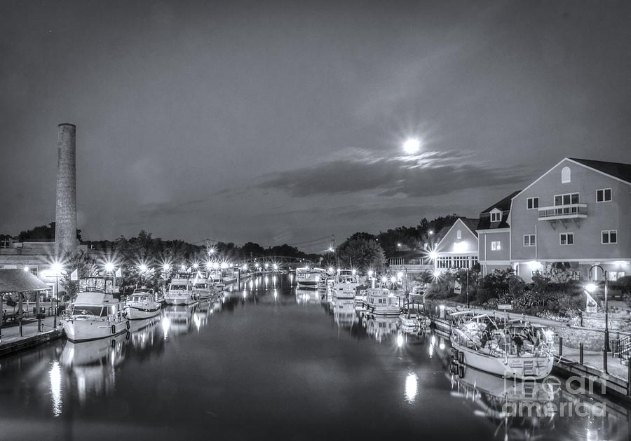 Night Canal BW Photograph by Joann Long