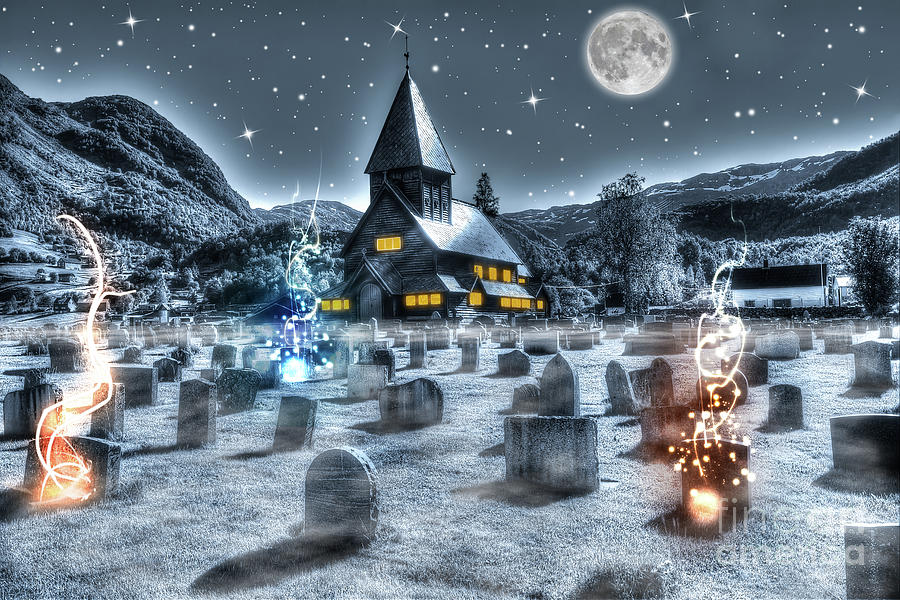 Night Cemetery Digital Art by Benny Marty