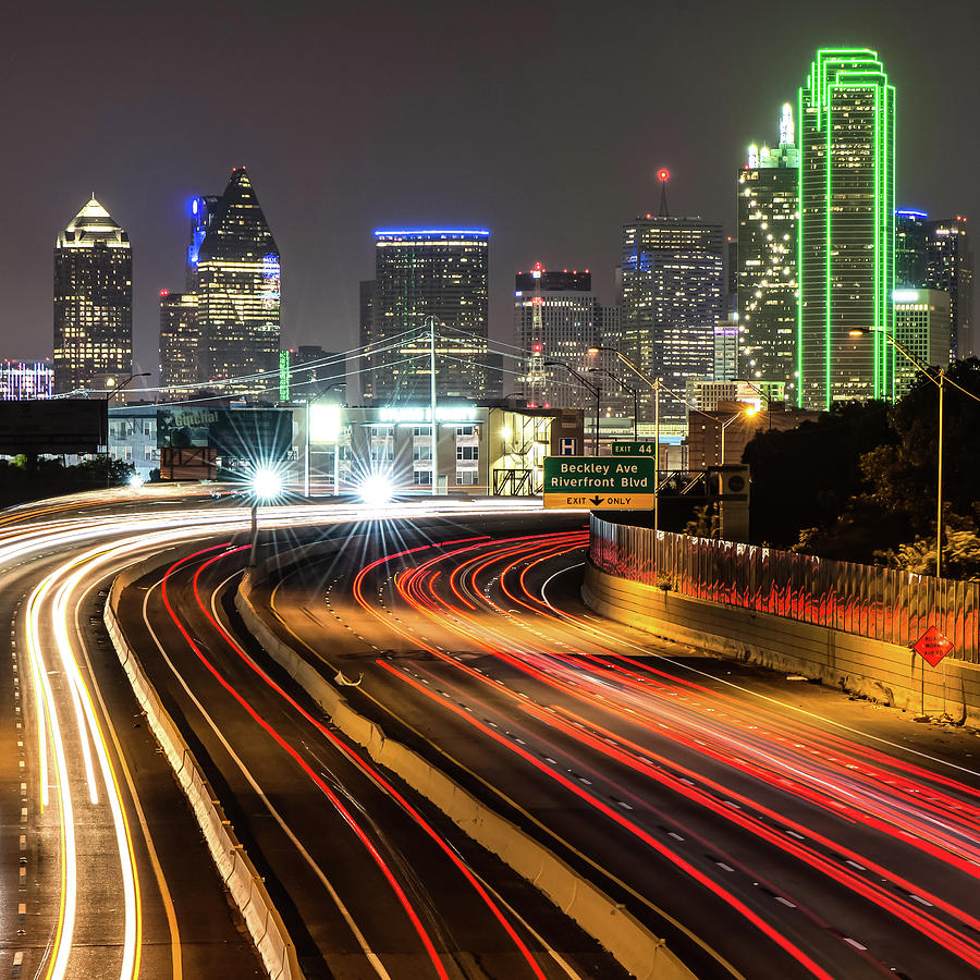 Dallas Skyline Photograph - Night Dallas Skyline Square Format by Gregory Ballos