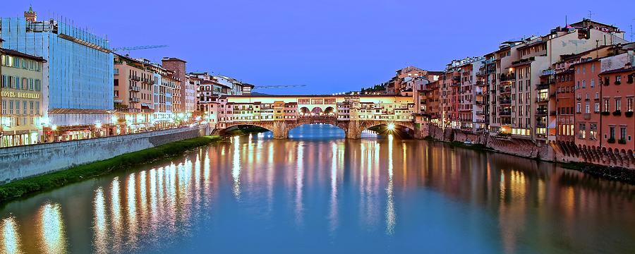 Sunset Photograph - Night Falls on the Ponte Vecchio by Frozen in Time Fine Art Photography