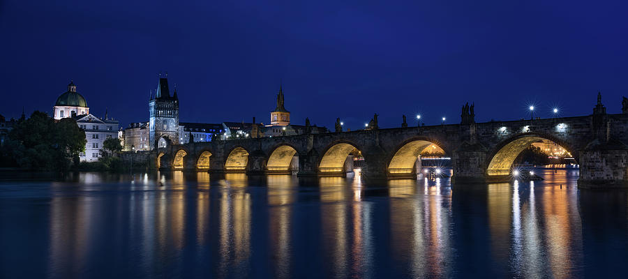 Sunset Photograph - Night Falls Over Charles Bridge Prague Czech Republic by Steve Gadomski