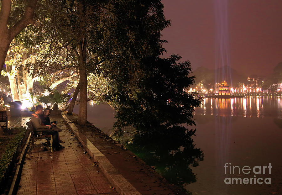 Night Hanoi Hoan Kiem Lake  Photograph by Chuck Kuhn