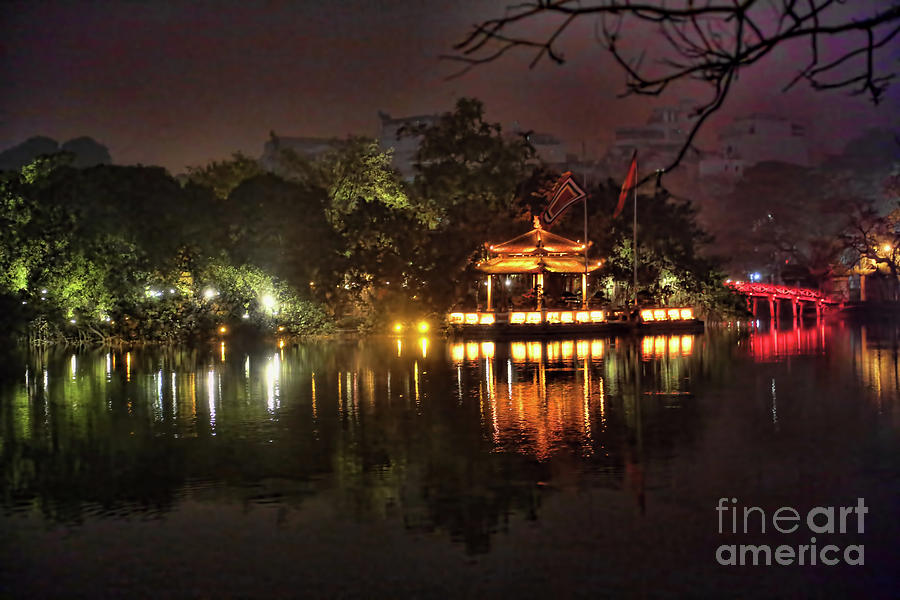 Night Hoan Kiem Lake  Photograph by Chuck Kuhn