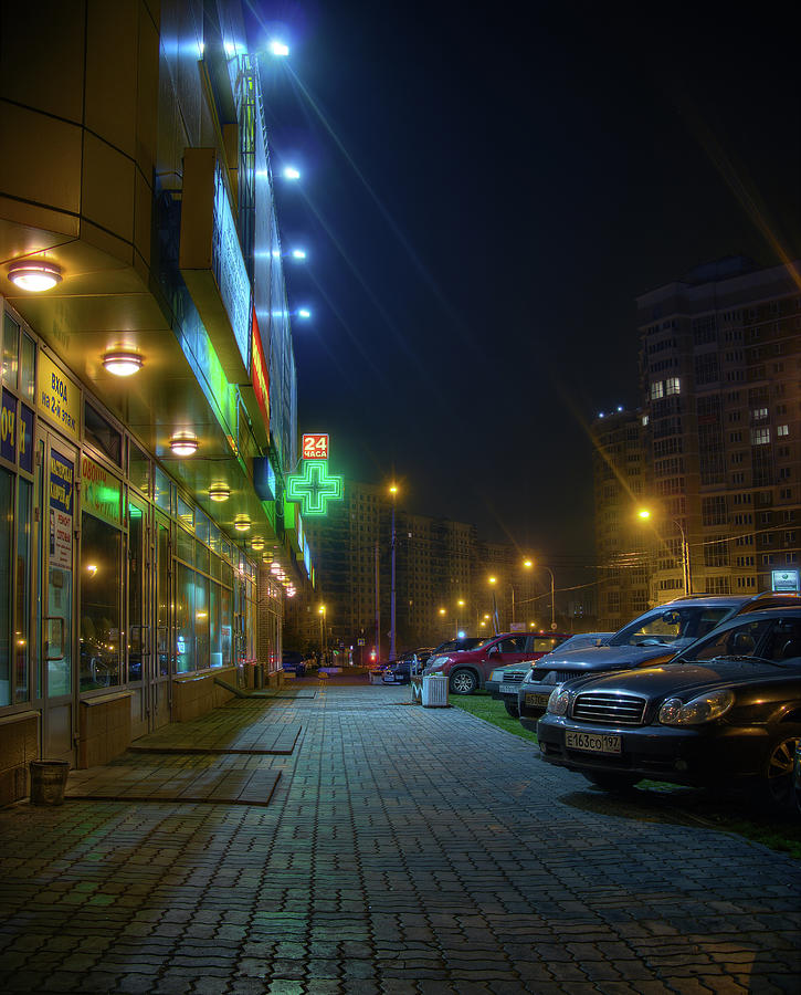 Night in Moscow - yellow store Photograph by Alexey Kljatov