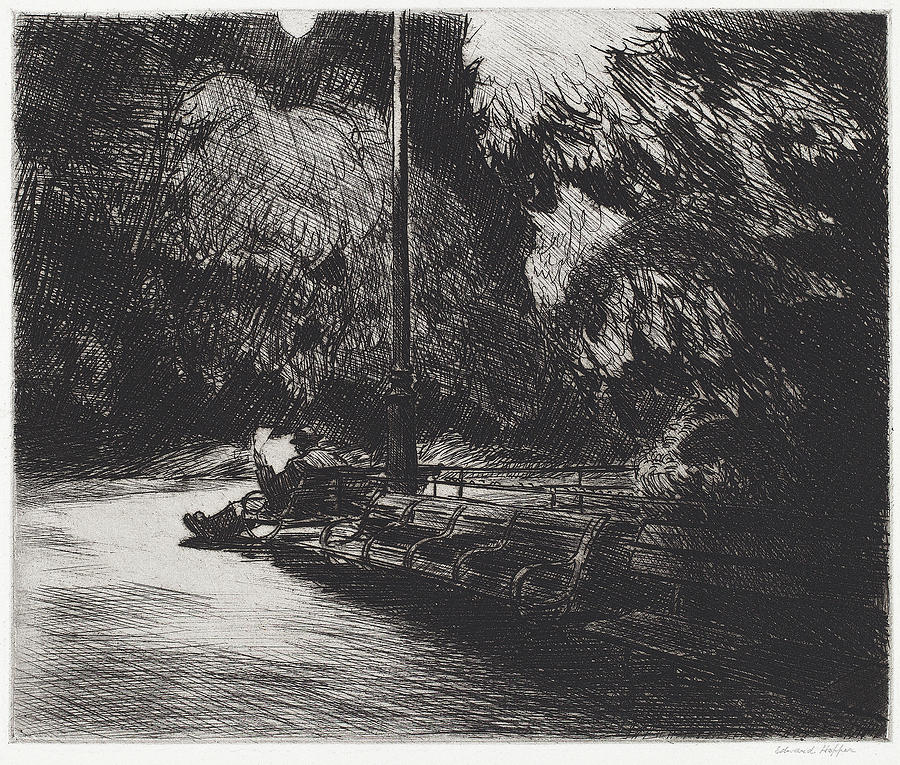 Night in the Park Drawing by Edward Hopper