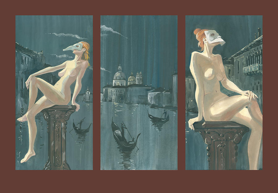 Night in Venice. Triptych Painting by Igor Sakurov