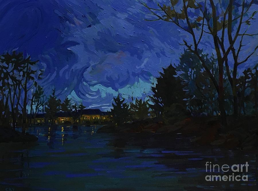 Night lake Painting by Celine  K Yong