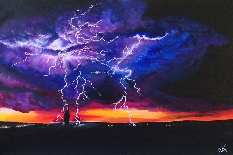 Night Lightning Painting by Mandy Joy