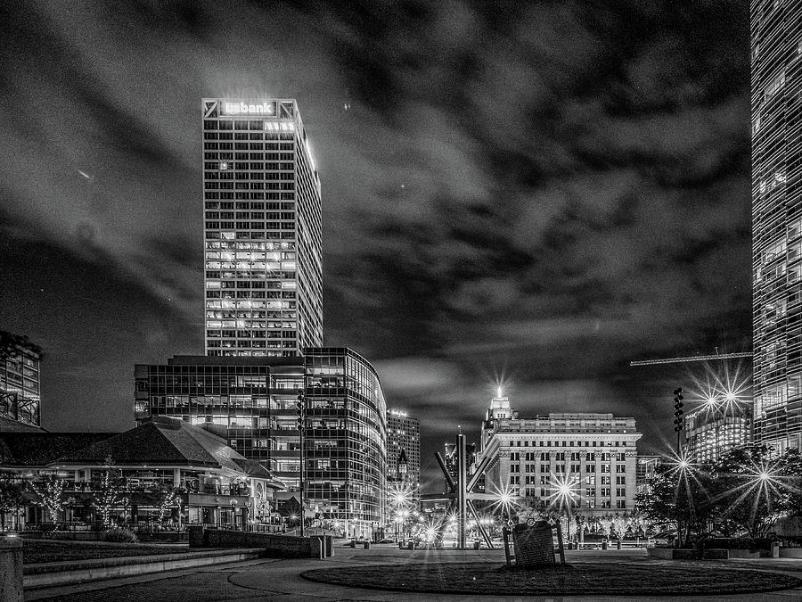 Night Lights Milwaukee in Black and White Photograph by Kristine Hinrichs