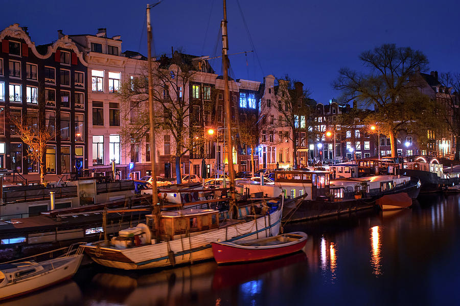 Night Lights on the Amsterdam Canals 7. Holland Photograph by Jenny Rainbow