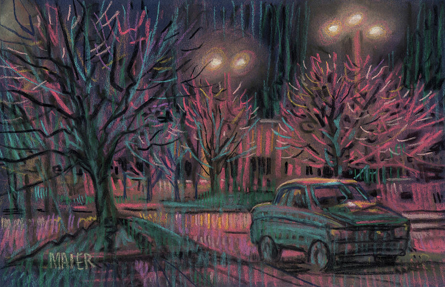 Parking Drawing - Night Lot by Donald Maier