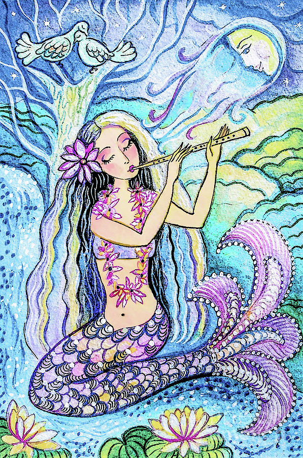 Mermaid Painting - Night Mermaid Music by Eva Campbell