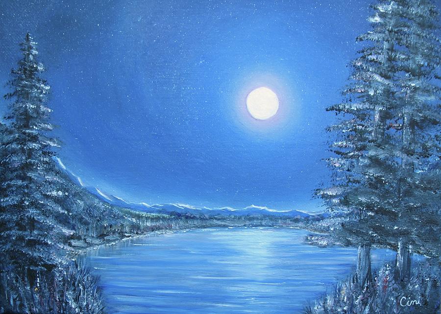 Night Painting - Night Moon by Lisa Cini Night Painting - Night Moon by Lisa Cini