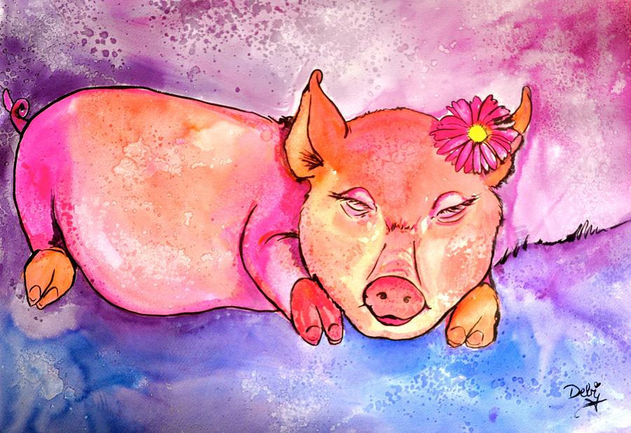 Night Night Little Piggy Painting by Debi Starr