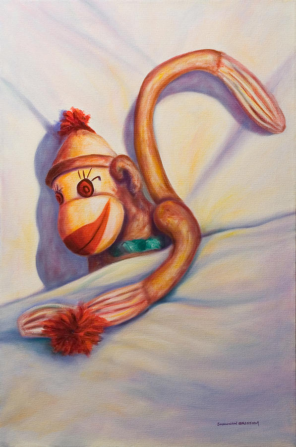 Night Night Sock Monkey Painting by Shannon Grissom