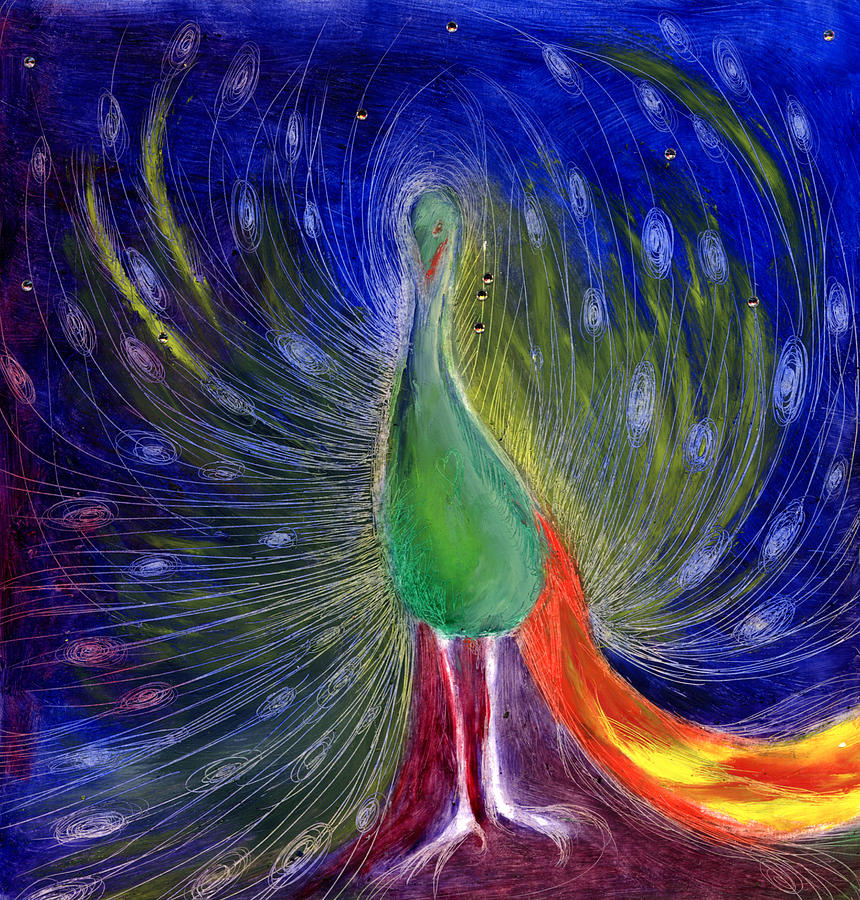 Peacock Painting - Night of Light by Nancy Moniz