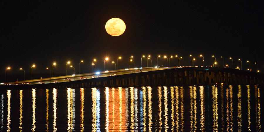 Multi Reflective Bridge And Moon Lights Photograph