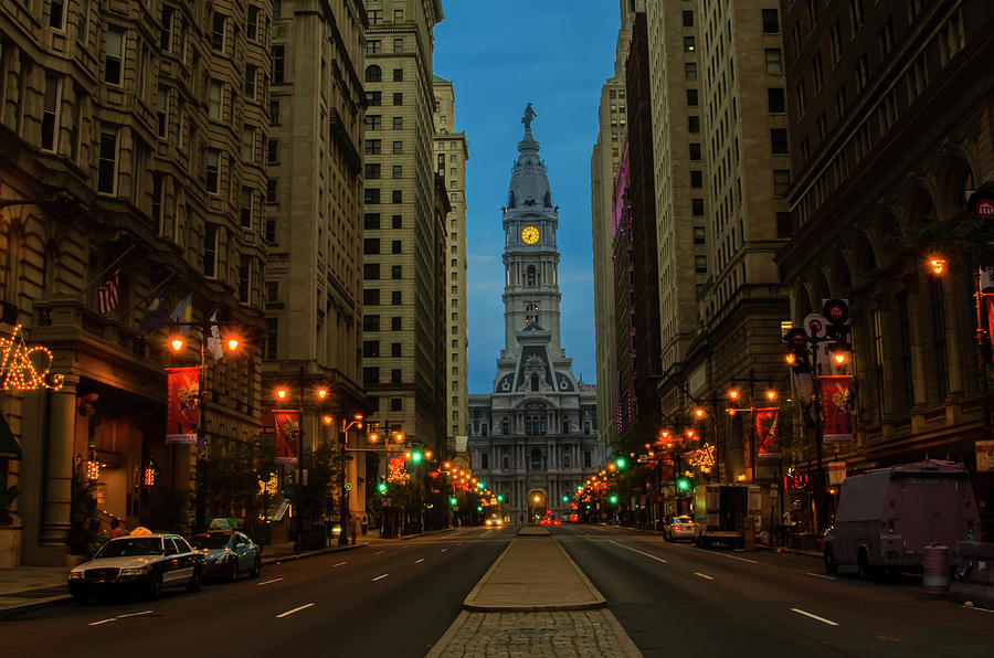 Night on Broad Street - Philadelphia Photograph by Bill Cannon