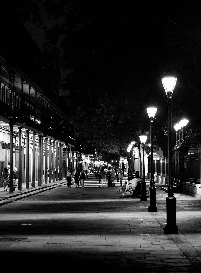 New Orleans Photograph - Night On St Peter Street In Black and White by Greg and Chrystal Mimbs