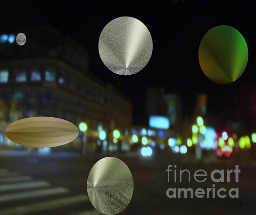 Metallic Images Photograph - Night on the Avenue with Floating Metallic Icons by Joyce Dade