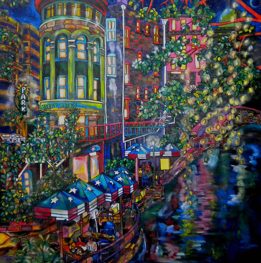 San Antonio Painting - Night on the River by Patti Schermerhorn