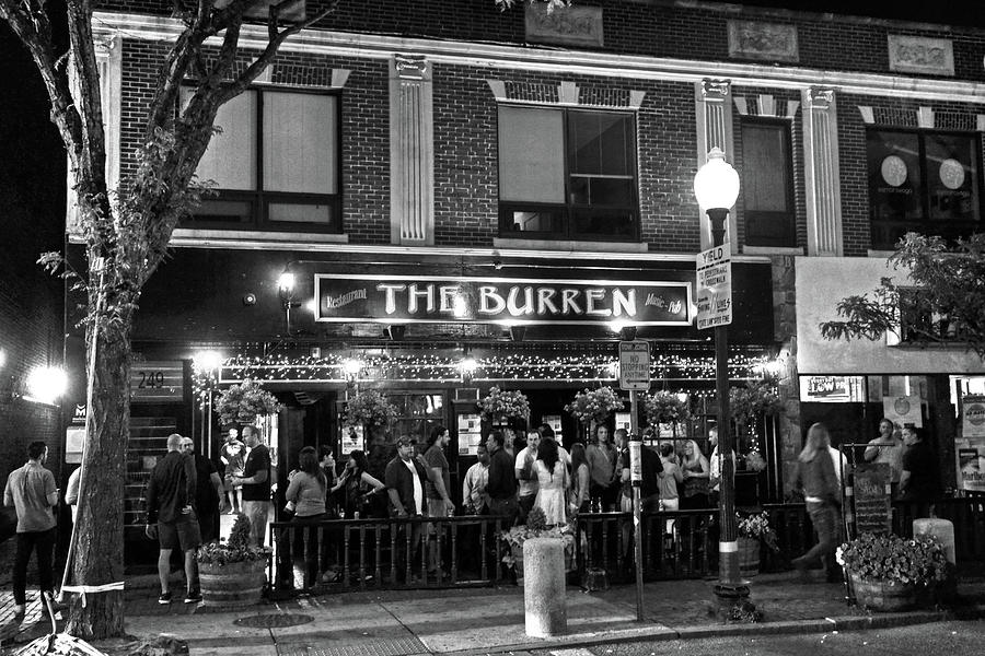 Night out at the Burren Somerville MA Davis Square Black and White Photograph by Toby McGuire
