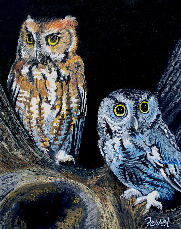 Bird Painting - Night Owls by Ferrel Cordle