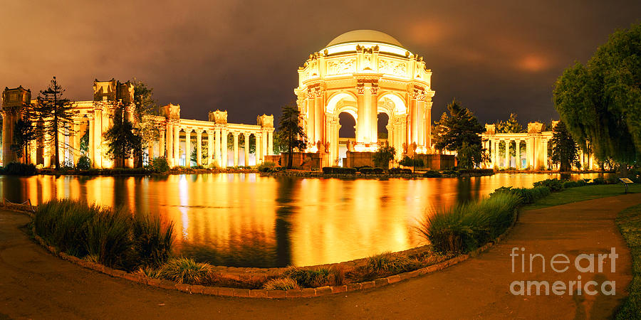 Night Panorama of Palace of Fine Arts Theater in Marina District - San Francisco California Photograph by Silvio Ligutti