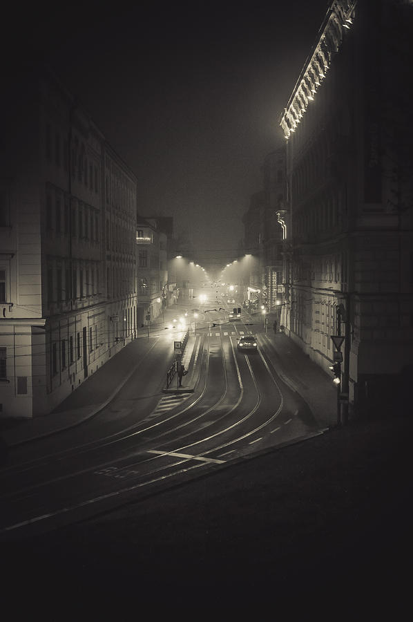Night Pulse of Streets. Misty Nights In Brno Photograph by Jenny Rainbow