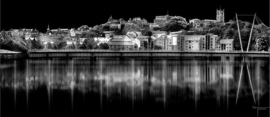 Night Reflection River Lune Lancaster BW Digital Art by Joe Tamassy