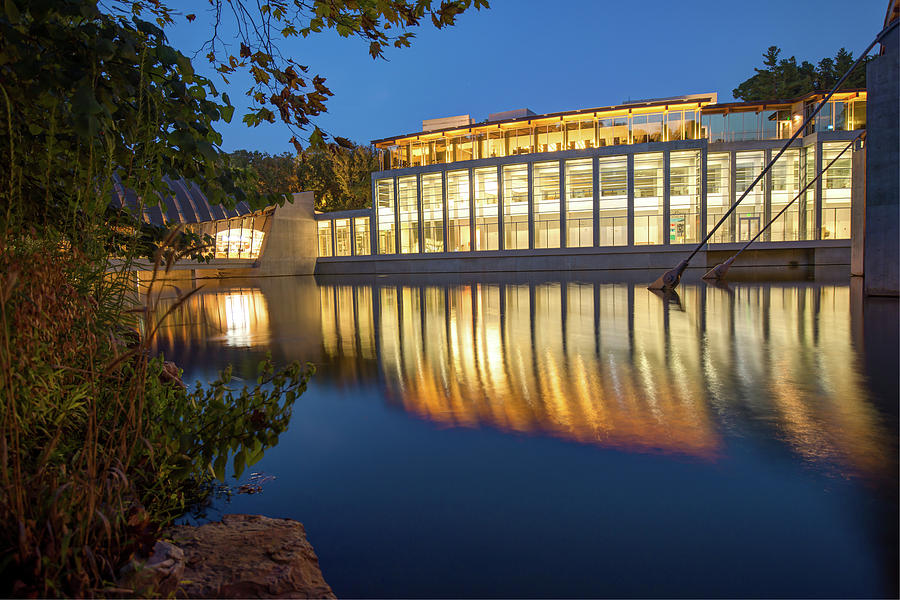 Architecture Photograph - Night Reflections of Crystal Bridges Museum by Gregory Ballos