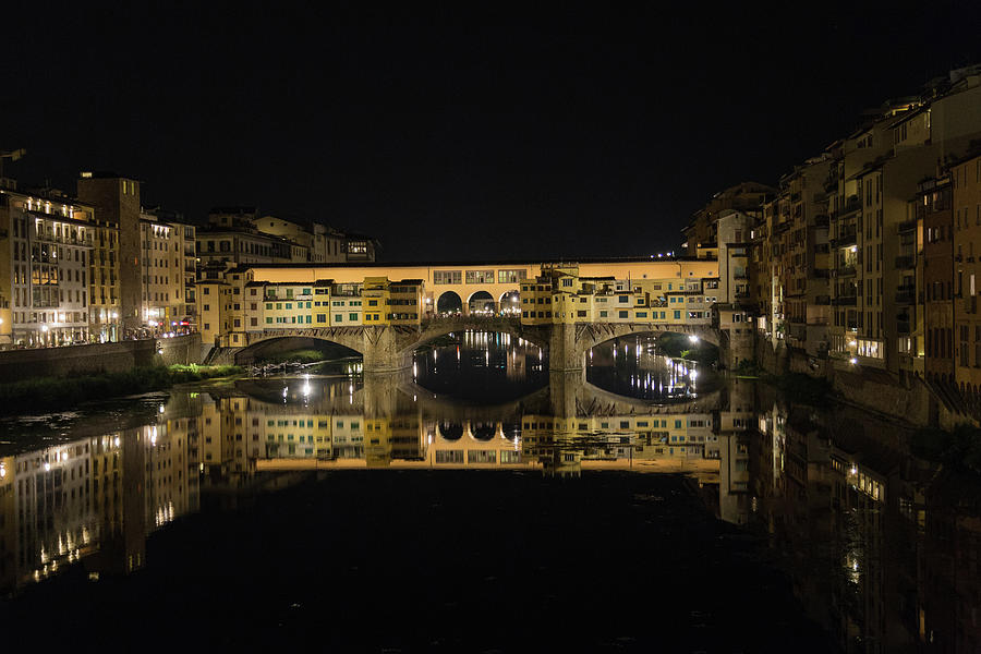 Night Reflections of the Ponte Vecchio Photograph by Patricia Schaefer