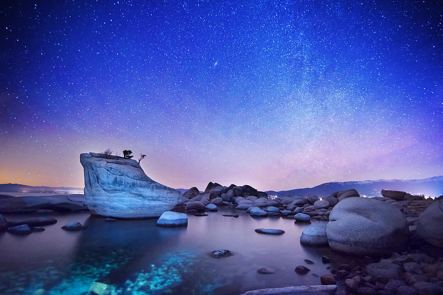 Night Shine , Bonsai Rock Lake Tahoe Photograph by Brad Scott