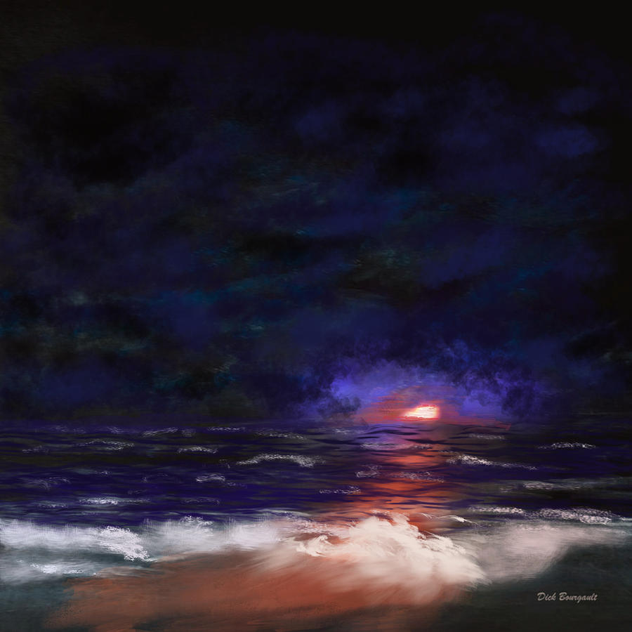 Night Shoreline Painting by Dick Bourgault