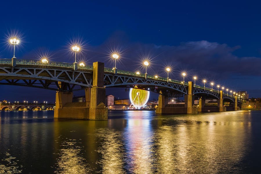 Night shot of the Pont Saint-Pierre Photograph by Semmick Photo