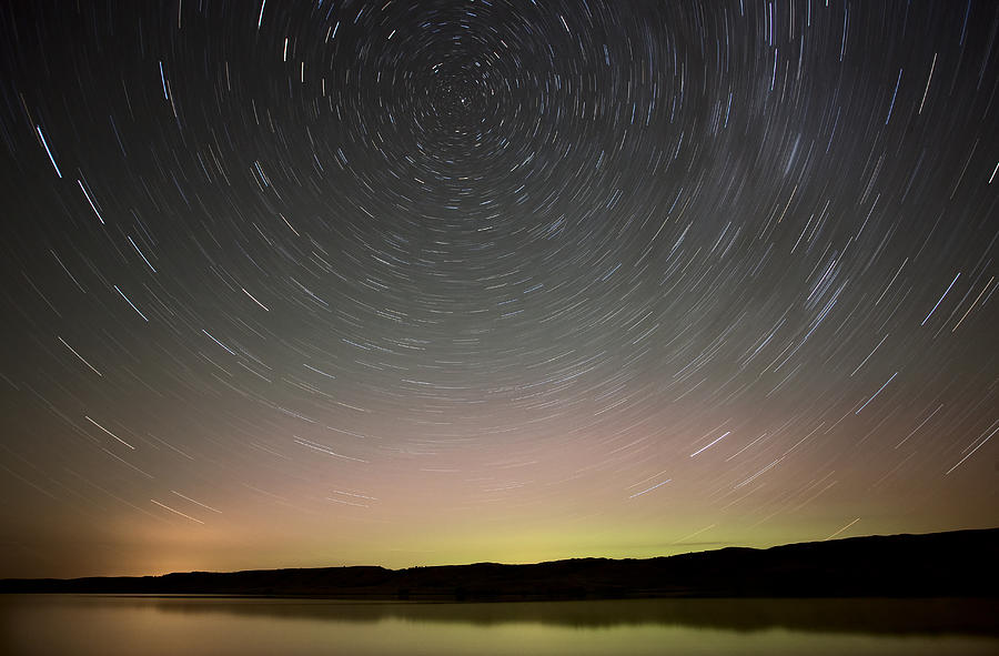 Night Shot Star Trails lake Photograph by Mark Duffy