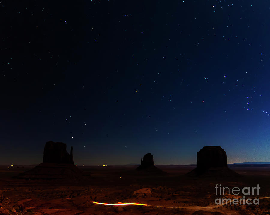 Night Sky at Monument Valley Mittens Photograph by Priscilla Burgers