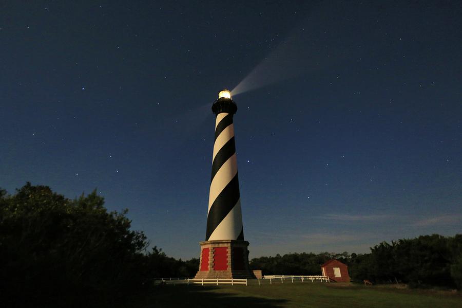 Night Sky over Cape Hatteras Light Photograph by M C Hood